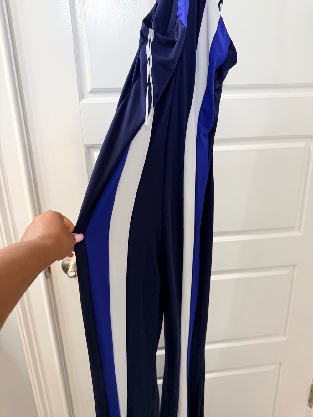 Navy, White & Royal Blue Striped Wide-Leg Jumpsuit
